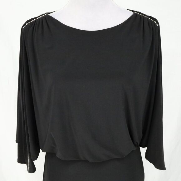 Betsy and Adam Dress Petites 2P Black Slit Sleeve Stretch Knit Rhinestones Long - Picture 14 of 16